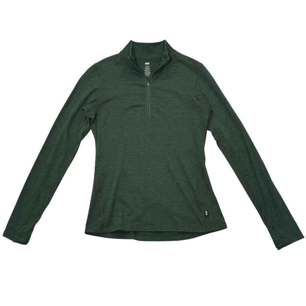 REI Co-op Womens Pullover Active Base Layer Top SM Green 1/4 Zip Thumbhole